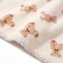 Coperta per neonato 100 x 75 cm con orsetti marroni chiari con fiocchetti e lato peloso in colore crema per avvolgimento invernale e copertura 4