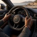 Copertura in pelle scamosciata per volante in vera pelle 37 a 38 cm Forma D con parte inferiore appiattita Traspirante e antiscivolo per auto 2