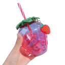 Copo de plástico para bebidas com palhinha em forma de morango 500 ml Garrafa de plástico para beber rosa com tampa em forma de folha para bebidas frias 2