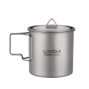 Copo de titânio 650 ml com tampa e pega dobrável 10 x 9,6 cm Copo ultraleve para atividades ao ar livre em titânio com saco de armazenamento para água e campismo 1