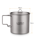 Copo de titânio 650 ml com tampa e pega dobrável 10 x 9,6 cm Copo ultraleve para atividades ao ar livre em titânio com saco de armazenamento para água 2