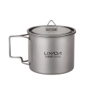 Copo de titânio para água 550 ml com tampa e pega dobrável 10 x 8 cm Ultralight 106 g Copo de campismo em titânio com saco de armazenamento 1