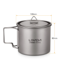 Copo de titânio para água 550 ml com tampa e pega dobrável 10 x 8 cm Ultralight 106 g Copo de campismo em titânio com saco de armazenamento 2