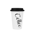 Copo de viagem para café 350 ml em aço inoxidável Tampa de silicone Inscrição decorativa com motivo de café Dimensões 12,5 x 8,8 cm 1