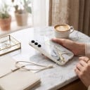 Coque arrière avec impression marbrée pour Samsung Galaxy A35 5G Extra fine Avec attache amovible pour poignet Cadre en TPU Résistant Mat 4