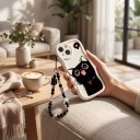 Coque arrière avec un chat noir pour Samsung Galaxy A36 5G Bracelet en perles Résistant Protection des coins et de l'appareil photo Noir et blanc Cœur 6