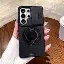 Coque blindée antichoc pour Samsung Galaxy S25 FE avec support rond rabattable et cache objectif coulissant en polycarbonate et TPU 18
