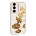 Coque de protection en silicone pour Samsung Galaxy A55 5G avec motif de feuilles dorées Bord surélevé autour de l'appareil photo Bord supérieur de l'écran Boutons protégés 3