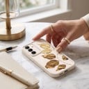 Coque de protection en silicone pour Samsung Galaxy A55 5G avec motif de feuilles dorées Bord surélevé autour de l'appareil photo Bord supérieur de l'écran Boutons protégés 5