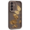 Coque de protection en silicone pour Samsung Galaxy A55 5G avec motif de feuilles dorées Bord surélevé autour de l'appareil photo Bord supérieur de l'écran Boutons protégés 6