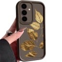 Coque de protection en silicone pour Samsung Galaxy A55 5G avec motif de feuilles dorées Bord surélevé autour de l'appareil photo Bord supérieur de l'écran Boutons protégés 7