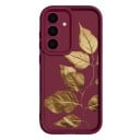 Coque de protection en silicone pour Samsung Galaxy A55 5G avec motif de feuilles dorées Bord surélevé autour de l'appareil photo Bord supérieur de l'écran Boutons protégés 1