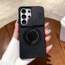 Coque de protection résistante aux chocs pour Samsung Galaxy S25+ avec support rond escamotable et cache objectif coulissant en polycarbonate et TPU 17