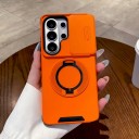 Coque de protection résistante aux chocs pour Samsung Galaxy S25+ avec support rond escamotable et cache objectif coulissant en polycarbonate et TPU 7