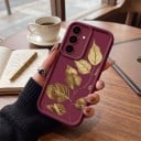 Coque en silicone pour mobile Samsung Galaxy A35 S avec motif de feuilles dorées Bord surélevé autour de l'appareil photo Bords plus hauts autour de l'écran Boutons moulés 2