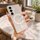 Coque pour Samsung Galaxy S25+ Support de chargement sans fil magnétique Anneau magnétique Matériau acrylique Transparent Coque de protection 2