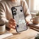 Coque transparente avec images pour Samsung Galaxy A35 5G Résistante Motif chat avec nœuds et tasse Bords noirs Protection de l'appareil photo Étui 4