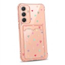 Coque transparente avec pochette pour carte Samsung Galaxy A25 Cœurs colorés Résistant Coins renforcés Protection des objectifs 7