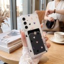 Coque transparente avec pochette pour carte Samsung Galaxy A25 Noir et violet et rose cœurs Résistante Coins renforcés Bords surélevés des objectifs 5