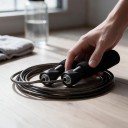 Cordino con anima in acciaio in PVC 3 m Manici in schiuma 13,5 cm con cuscinetto a sfera Lunghezza regolabile Nera Per cardio e perdita di peso 5