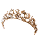 Coroa de flores dourada para cabelo Adorno de cabelo com folhas e pérolas brancas Tiara romântica elegante acessório de penteado 1