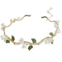Coroană florală cu perle 14 x 2 cm cu frunze verzi Accesoriu elegant pentru păr pentru femei Coroană romantică pentru nuntă și coafuri festive 1