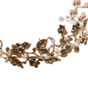 Corona floral dorada para el cabello Adorno capilar de hojas con perlas blancas Diadema elegante y romántica complemento festivo para peinados 3