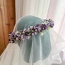 Coronă florală de nuntă Mărime universală cu voal din tul Flori delicate și pline Accesoriu de păr romantic și bogat 6