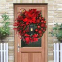 Corona navideña roja de 45 cm con lámpara decorativa Decoración navideña luminosa Adorno colgante elegante para puertas para una atmósfera invernal 2
