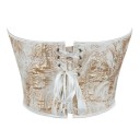 Corpetto da donna senza spalline beige con motivi scollatura a V lacci posteriori poliestere elegante top aderente 4