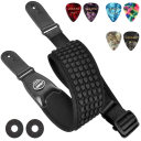 Correa de hombro ajustable para guitarra negra de 121 a 139 cm con púas, cierres de correa y correa de sujeción Tocar cómodamente para todos 3