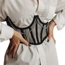 Corsé de mujer semitransparente negro con cadena de poliéster elegante top sexy lencería diseño moderno 6