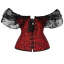 Corset damă cu decolteu în V, închidere frontală, dantelă, fundiță, uni, poliester, spandex, top elegant cu detalii 2