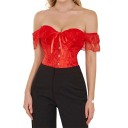 Corset damă cu decolteu în V, închidere frontală, dantelă, fundiță, uni, poliester, spandex, top elegant cu detalii 3