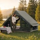 Cort gonflabil în formă de casă cu intrare mare și feronerie cu plasă 300 x 210 x 200 cm Cu pompă și geantă Verde Pentru camping și cabană 2