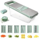 Cortador de legumes com 6 lâminas intercambiáveis 6 em 1 cortador manual multifuncional verde claro com recipiente para frutas e saladas 1