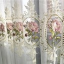 Cortina bordada transparente con rosas Cortina de gasa transparente con rosas Elegante bordado floral con gancho para colgar Cortina de tul de lujo 1