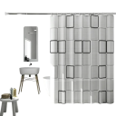Cortina de ducha de baño de 80 x 180 cm con diseño geométrico de cuadrícula, impermeable, antimoho, con anillas de plástico y textura elástica. 3