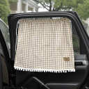 Cortină pentru fereastra laterală cu ventuze Design în carouri cu ursuleț brodat Decorare pentru camera copiilor Protecție împotriva soarelui 6