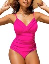 Costum de baie de damă dintr-o singură piesă cu decolteu încrucișat Croială modelată Adunare în lateral Bretele reglabile Design elegant de vară 7