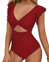 Costum de baie dintr-o singură piesă pentru damă, cu mâneci cu volan și decolteu în V Costum de baie elegant cu talie decupată Moda de plajă elegantă 4