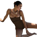 Costum de baie dintr-o singură piesă pentru femei, cu bretele subțiri și garnitură contrastantă Croială elegantă spate brazilian Stil de vară pentru plajă și piscină 5