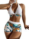Costum de baie sport din două piese pentru femei, cu model tropical și pantaloni scurți Set de costume de baie cu sutien cu halter și închidere sub bust 2
