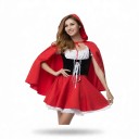 Costum de damă Căpcăunul Roșu Rochie cu șnur și dantelă Pelerină cu glugă Poliester și elastan Roșu cu negru și alb Pentru carnaval 1