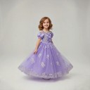 Costum de prințesă pentru fete Rochie lungă cu mâneci balon și șnur dantelă și broderie bumbac poliester și plasă 3