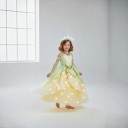 Costum de prințesă strălucitor pentru fete Rochie cu lumini LED și frunze Coroană și bijuterii Mânuși din bumbac și poliester Verde și galben 3
