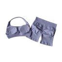 Costum sportiv de damă cu pantaloni scurți și sutien sport, într-o singură culoare, nylon, spandex, confortabil și stilat pentru fitness și exerciții 16