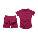 Costum sportiv pentru femei cu pantaloni scurți și tricou cu mânecă scurtă, într-o singură culoare, nylon, spandex, confortabil și stilat pentru fitness 18