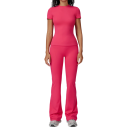 Costum sportiv pentru femei cu pantaloni și tricou cu mânecă scurtă, uni, nylon, poliester, confortabil și stilat pentru fitness 3