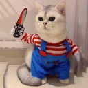 Costume d'Halloween pour petits chiens et chats avec un couteau en mousse 28 cm tour de cou 22 cm Costume effrayant ajustable hauteur Tenue amusante 2